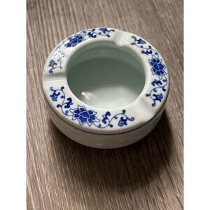 Vintage Chinese Rice Eyes Ashtray 4" Blue/White Porcelain Made in China